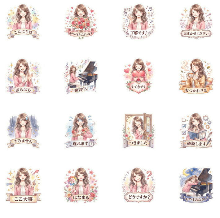 大人かわいい♡ピアノの先生の日常スタンプ